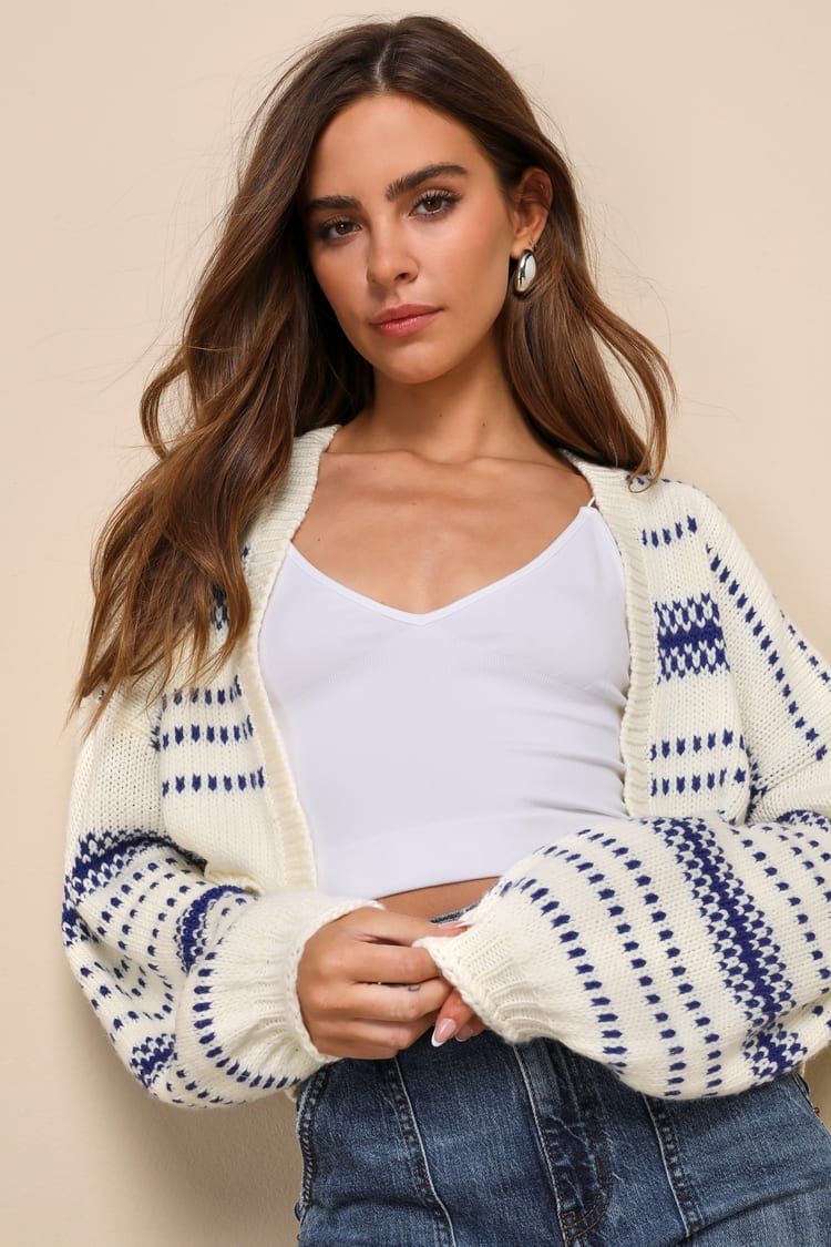 Cozy and Cuddly Ivory Striped Balloon Sleeve Cardigan | Lulus