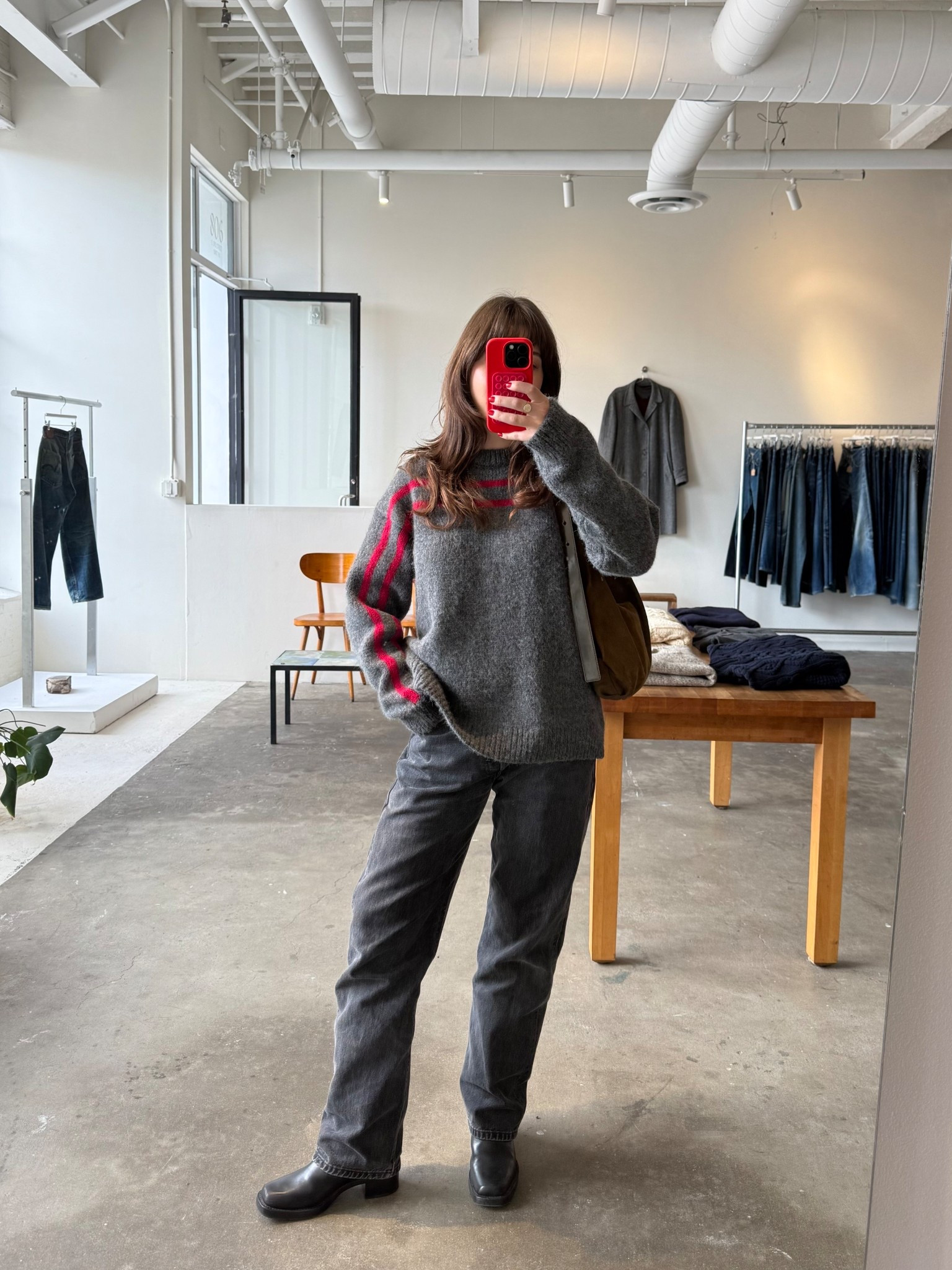 OOTD featuring a new knit from Kotn, vintage jeans, and my Reformation Francesca moto boots!