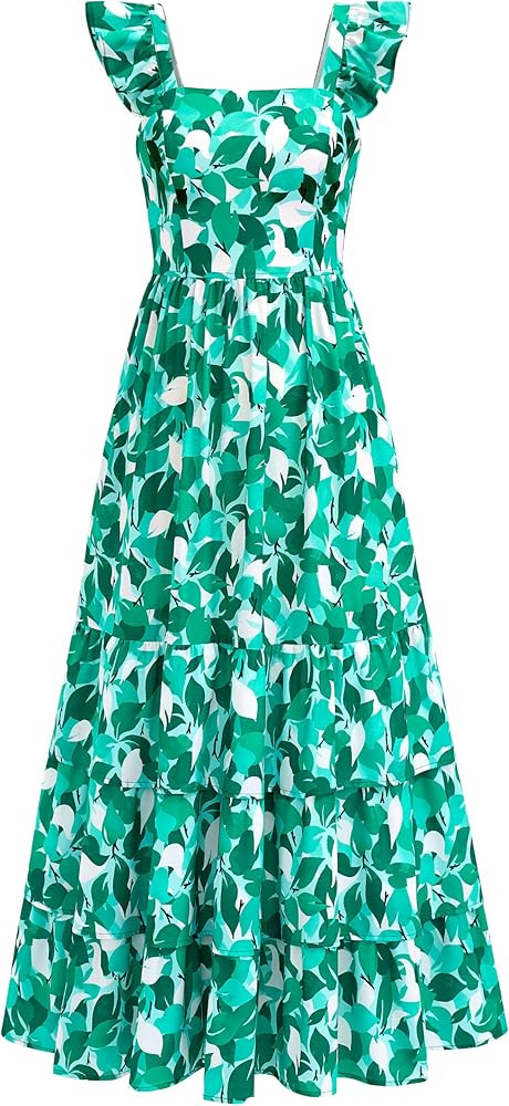 dowerme Summer Dresses for Women 2026 Casual Ruffle Smocked Tiered A-Line Boho Floral Maxi Beach ... | Amazon (US)