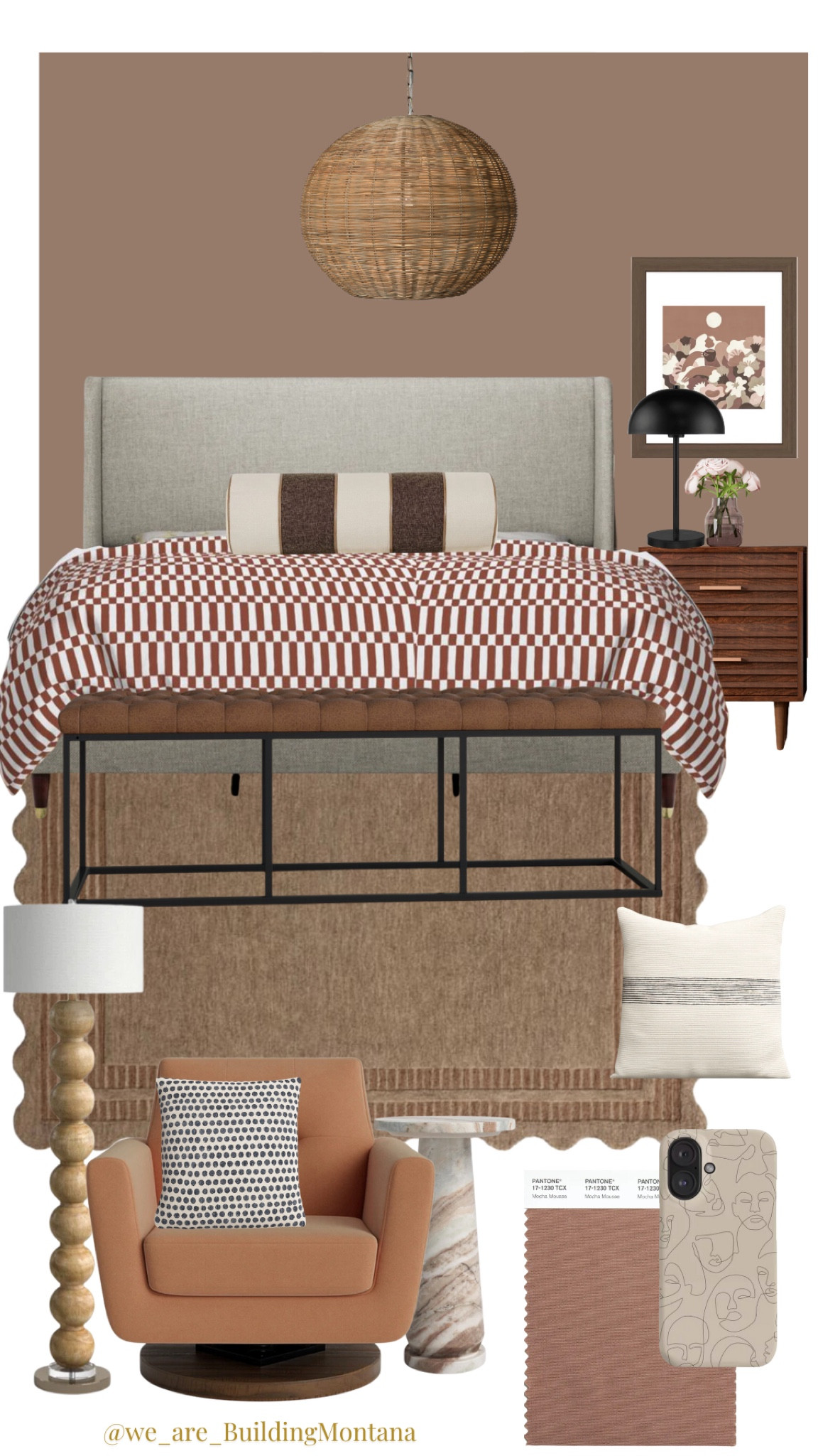 Pantone just launched their 2025 a color of the year and our Big Sky Shores fabric & wallpaper collection (Block Checks Stoneware fabric featured here!) is so perfect on this color story! Paired with some art-forward pieces, jumping off from the Mocha 
Mousse color and the prints, this bedroom is a neutral artistic vibe!

#LTKStyleTip #LTKGiftGuide #LTKHome