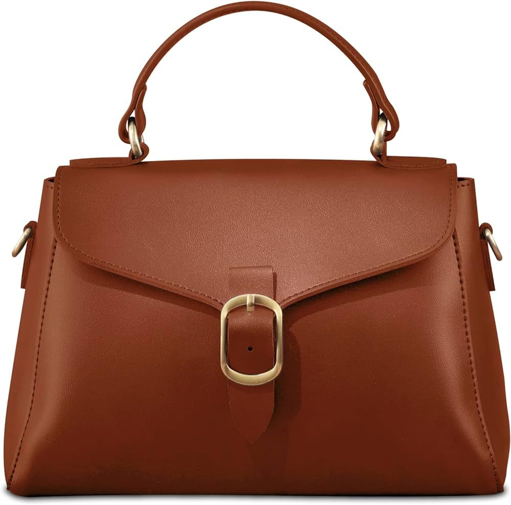 Vintage Vegan Leather Flap Top Handle Bag For Women Retro Satchel Casual Purse Simple Shoulder Cl... | Amazon (US)