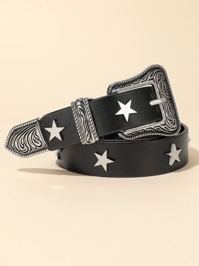 Star Decor Engraved Buckle Belt | SHEIN