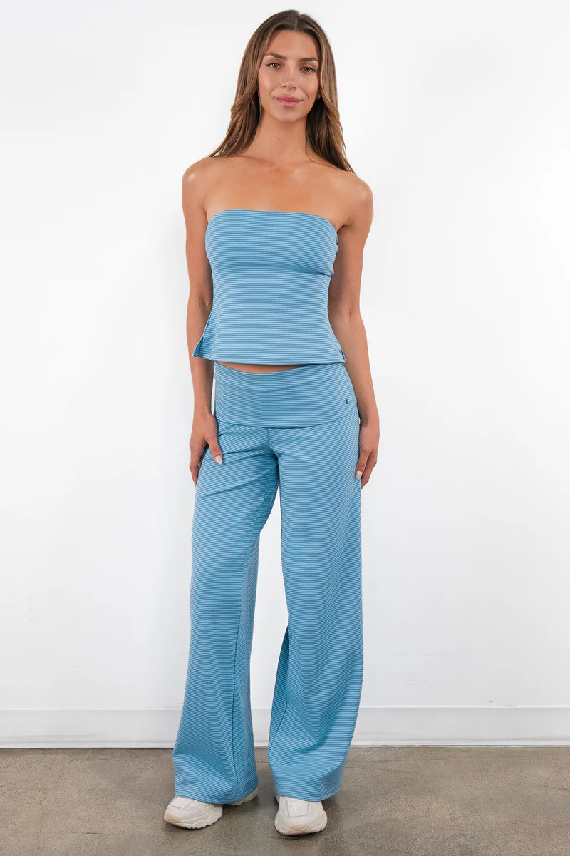 Vitality Microstripe Foldover Pant - Meadow Microstripe | Vitality