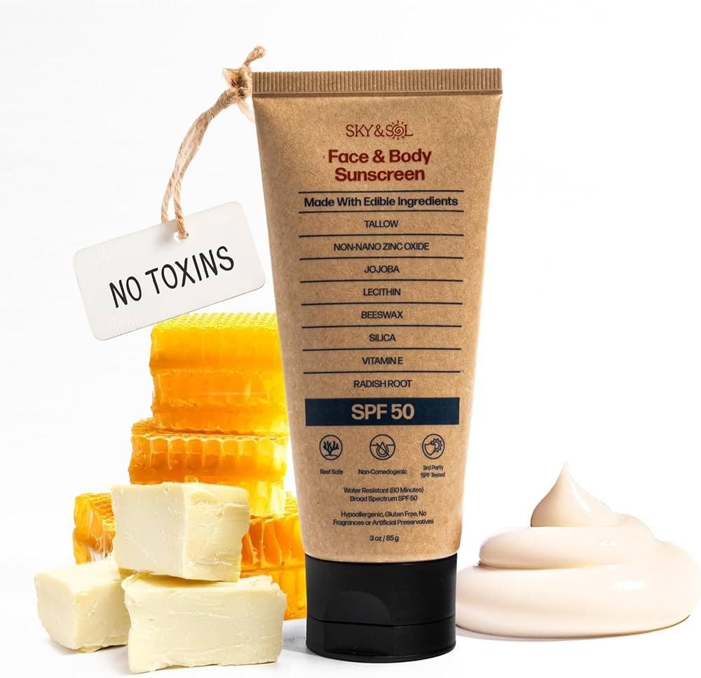 Non-Toxic Natural Mineral Sunscreen SPF 50 | Safest Organic Natural Tallow & Zinc Oxide Sunblock ... | Amazon (US)