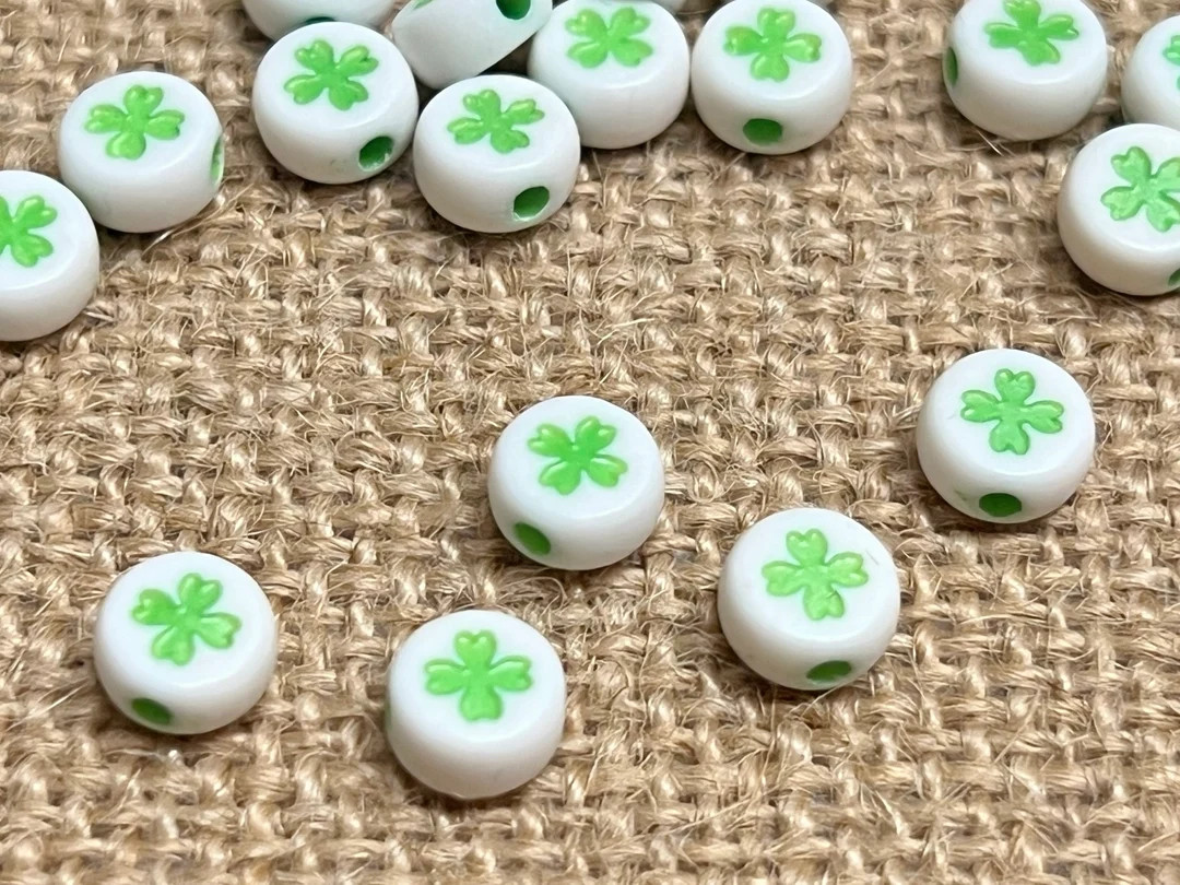 25 | Mini Shamrock Beads | Acrylic Four Leaf Clover Beads | Irish Jewelry | 7mm | Etsy (US)