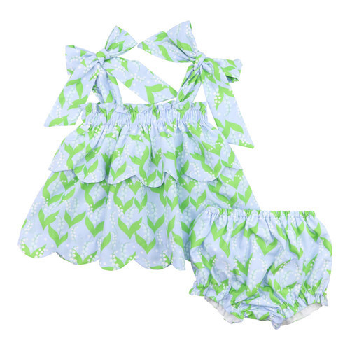 Blue And Green Lily-of-the-Valley Scalloped Diaper Set - Shipping Mid May | Cecil and Lou