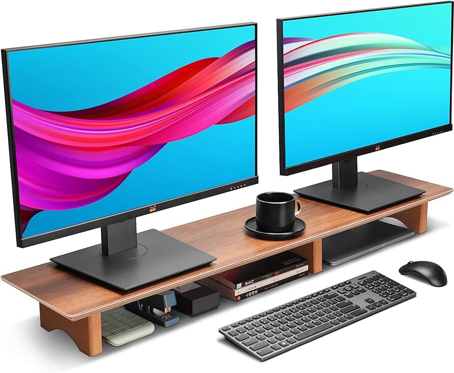 Aothia Großer Monitor-Ständer für Computerbildschirme,Holz-Riser mit nachhaltigen Korkblockbei... | Amazon (DE)