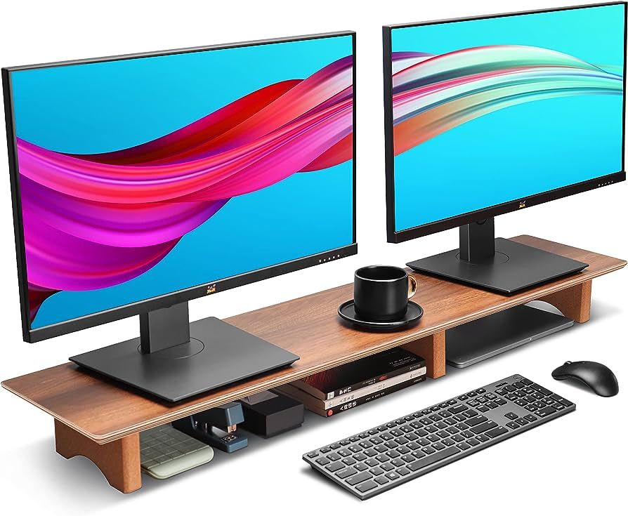 Aothia Großer Monitor-Ständer für Computerbildschirme,Holz-Riser mit nachhaltigen Korkblockbei... | Amazon (DE)