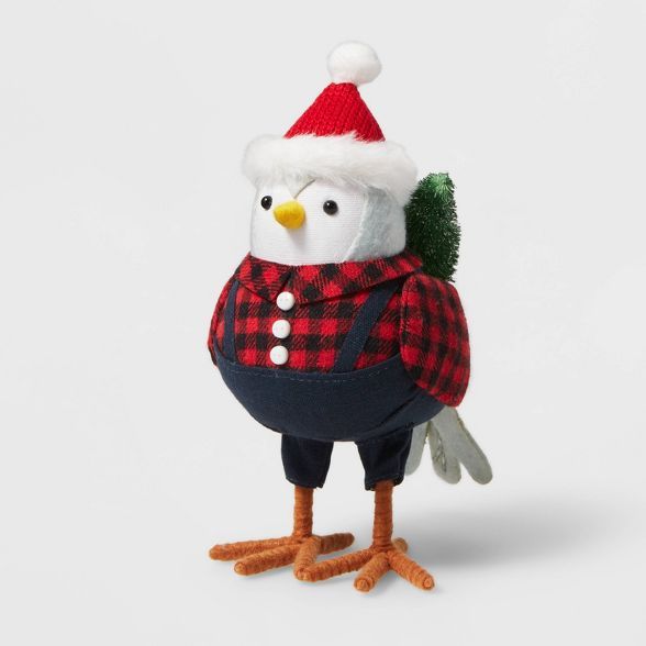 Bird with Santa Hat Overalls & Buffalo Plaid Decorative Figurine - Wondershop™ | Target