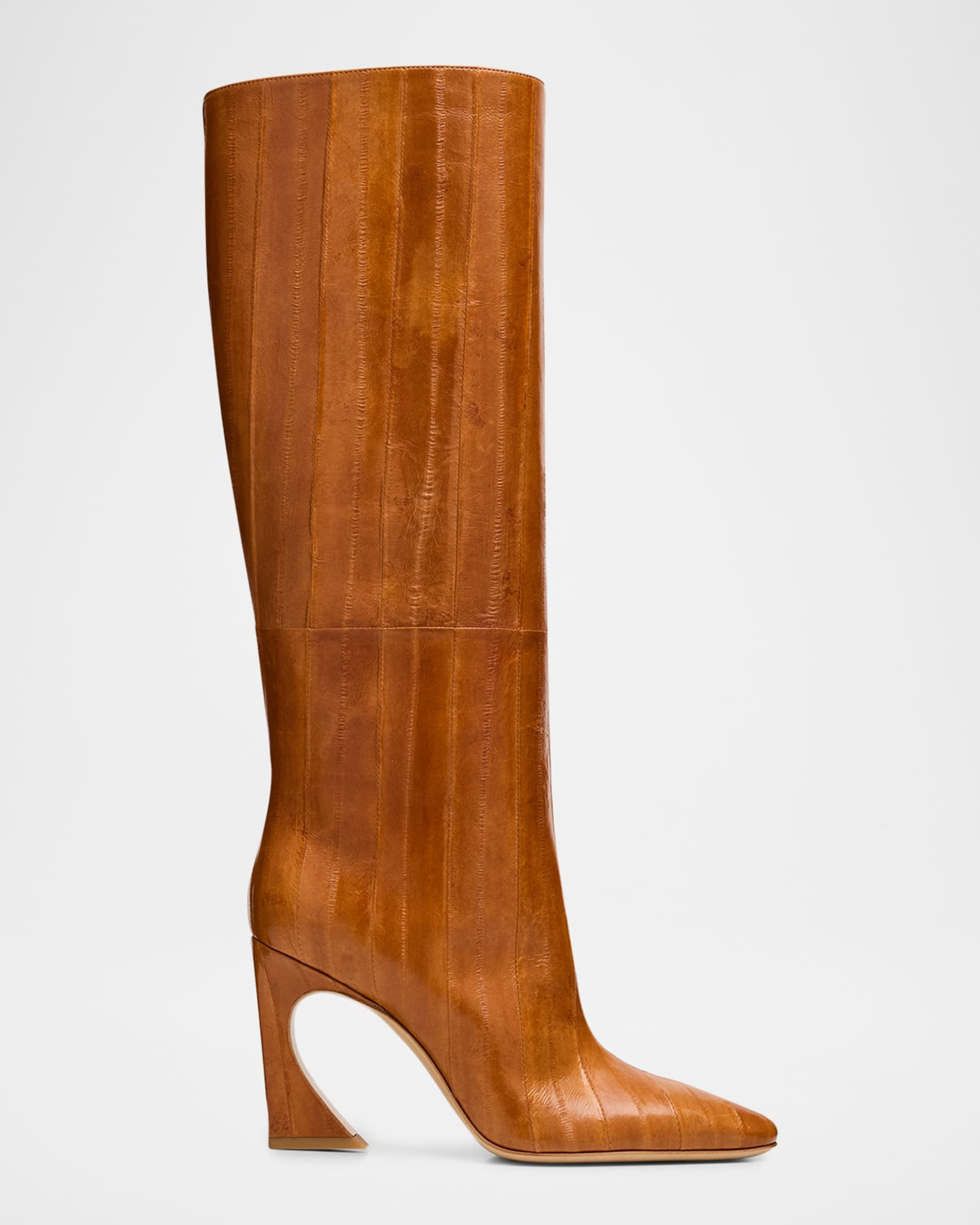 95mm Eel Leather Curved Heel Knee-High Boots | Neiman Marcus
