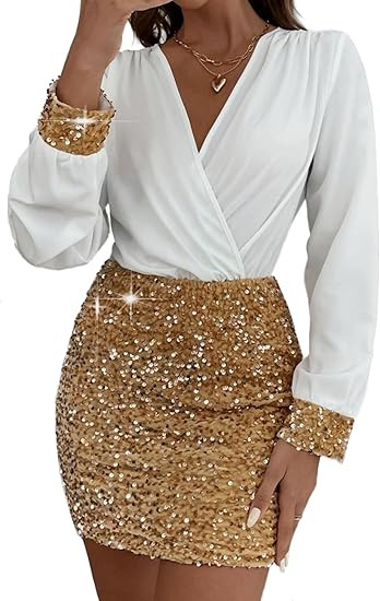 RED DOT BOUTIQUE - 807 - Black Sheer Mesh Long Sleeves Club Sequins Dress Plus Size | Amazon (US)