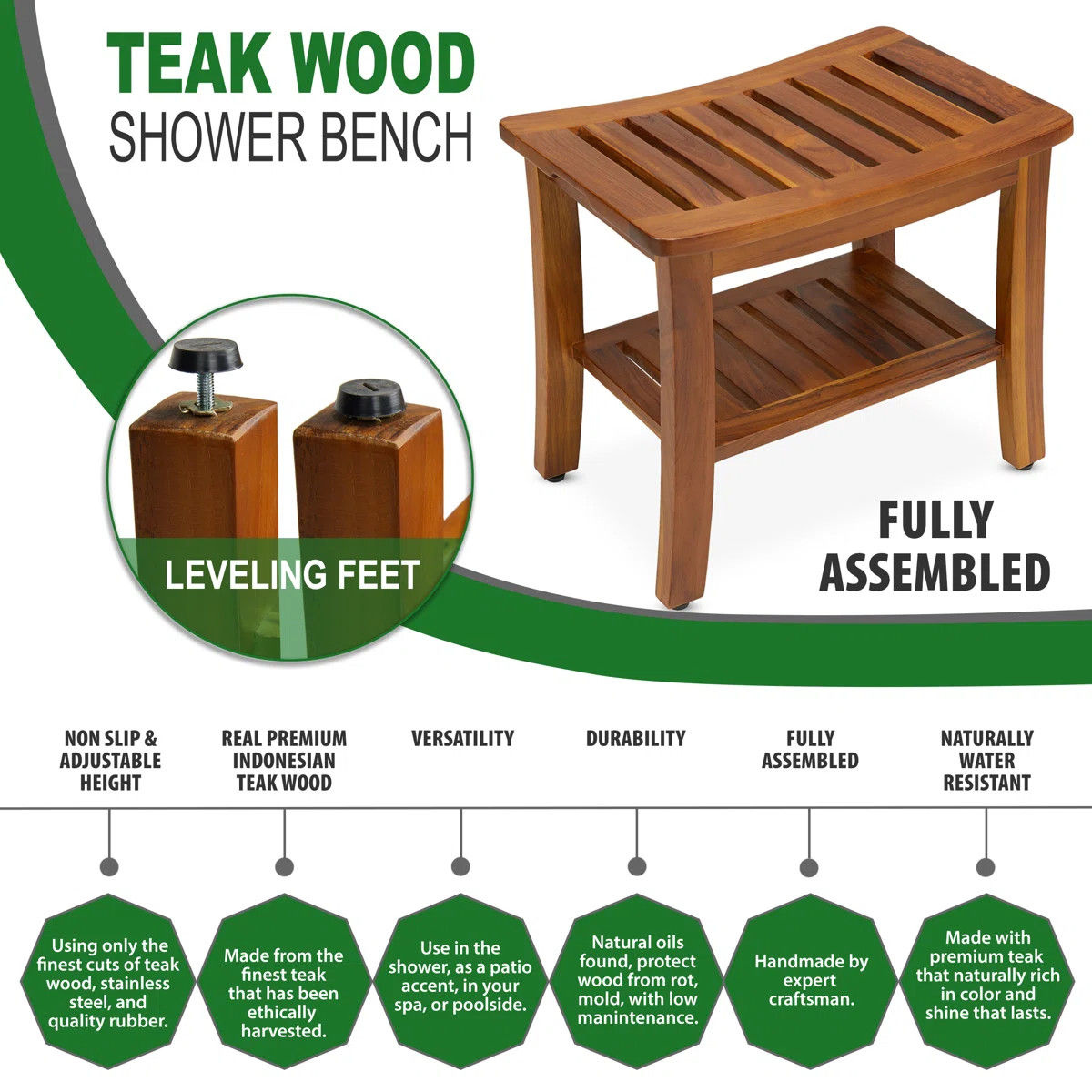 TeakCraft 21" W Teak Shower Bench & Reviews | Wayfair | Wayfair North America