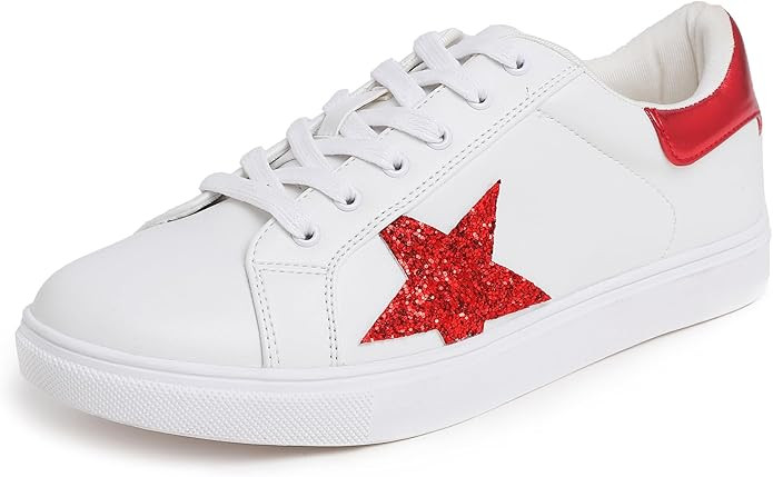 FEVERSOLE Women's Featured PU Leather Colorful Lace Up Sneaker | Amazon (US)