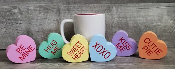 Conversation Hearts Valentines Day-Farmhouse-Wood Heart Decor-XOXO-Kiss Me-SWEET HEART-Hugs-Wood ... | Etsy (US)