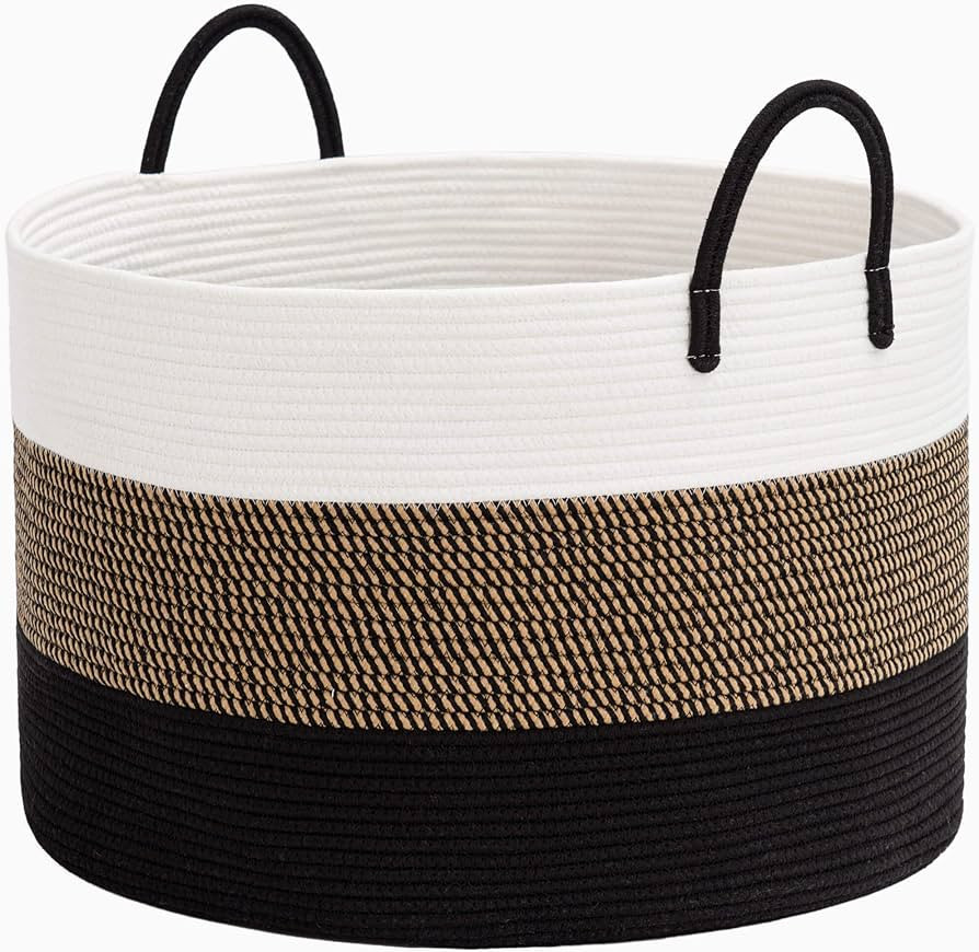 Large Woven Rope Basket With Handles, Blanket Basket Living Room, Baby Toy Nursery Storage Basket... | Amazon (US)