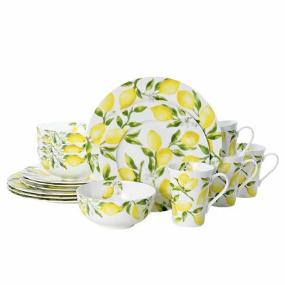 Lemons 16-Piece Lightweight Chip-Resistant Bone China Dinnerware Set, Service for 4 | Wayfair North America