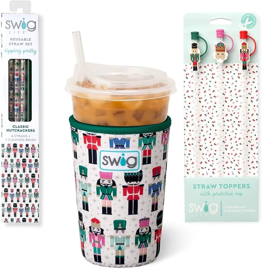 Swig Life Classic Nutcracker Stocking Stuffer Bundle, 22oz Iced Cup Coolie + Tall Straw Set & Cle... | Amazon (US)