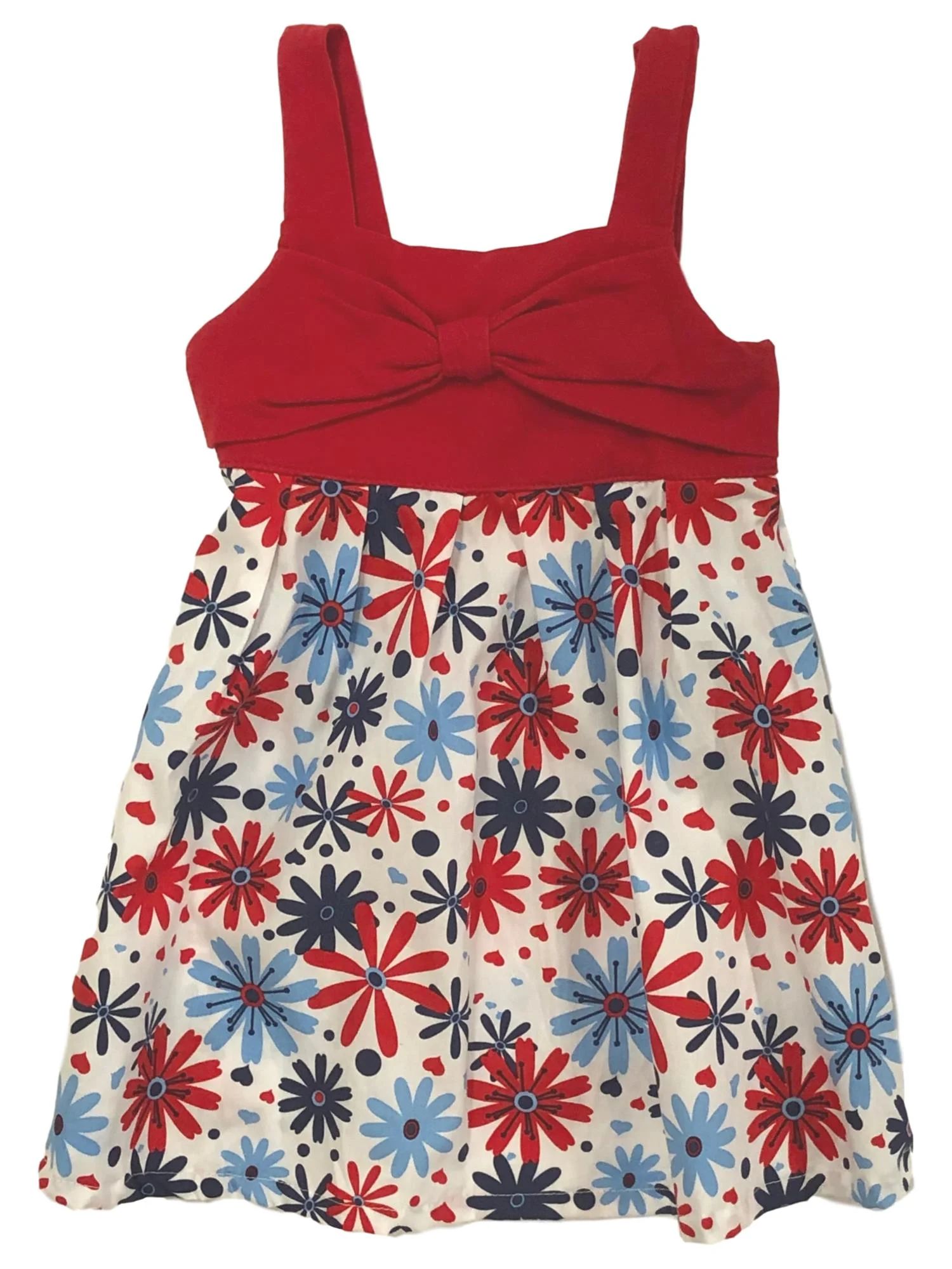 Infant & Toddler Girls Red & Blue Patriotic Floral Daisy Dress Sun Dress 3T | Walmart (US)