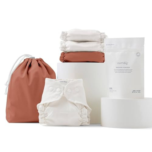 Esembly Cloth Diaper Try-It Kit, Starter Gift Set, Includes 3 Organic, Reusable Diapers Inners, 1 Stylish Outer, Patented Detergent & Wet Bag - Earth-Friendly Diapering, Clay, Size 2 (18-35lbs) | Amazon (US)