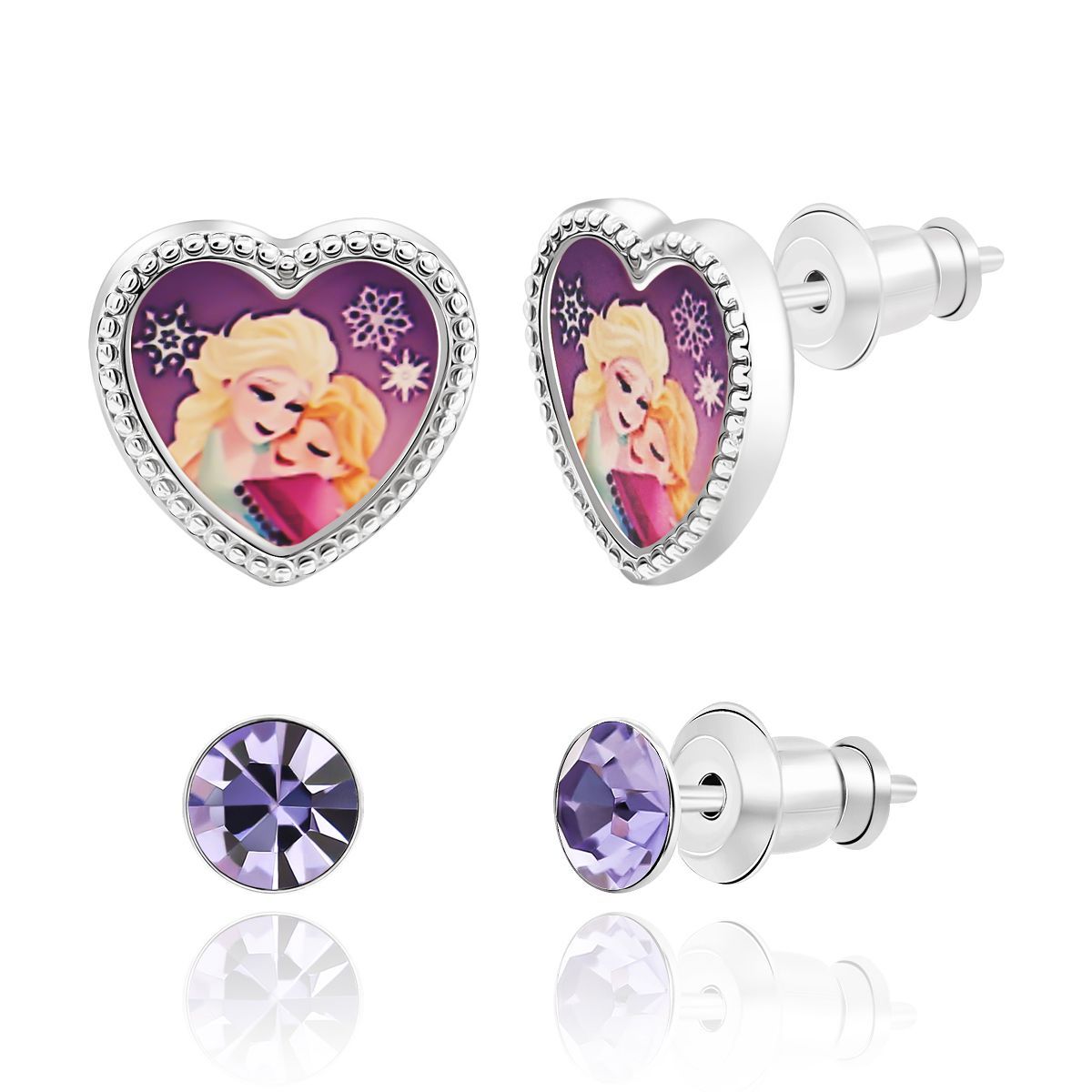 Disney Frozen Anna and Elsa Heart Studs and Crystal Stud Earrings Set | Target