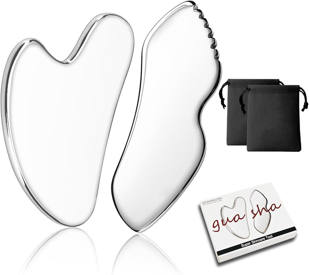 Gua Sha Facial Tool Set, 2 Pack Stainless Steel Gua Sha, Manual Scraping Massage Tool, Lymphatic ... | Amazon (CA)