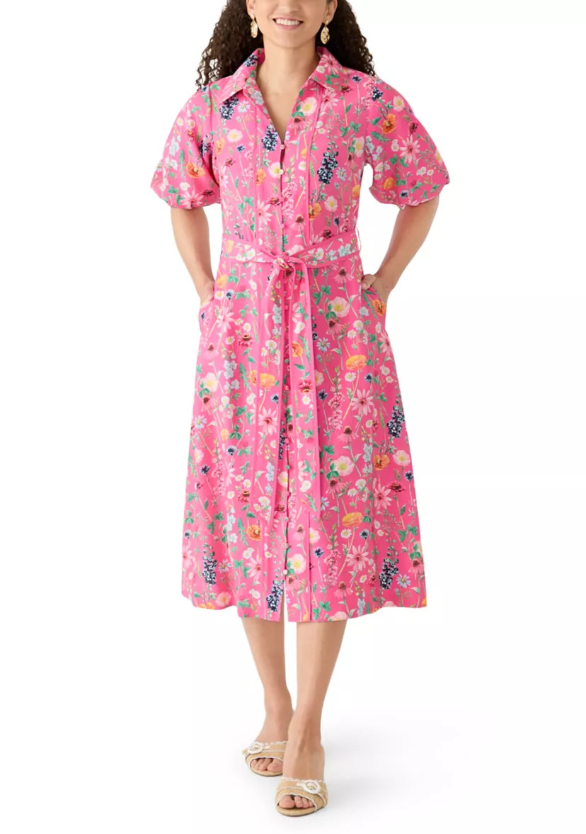 Petite Short Sleeve Belted Midi Shirtdress | Belk