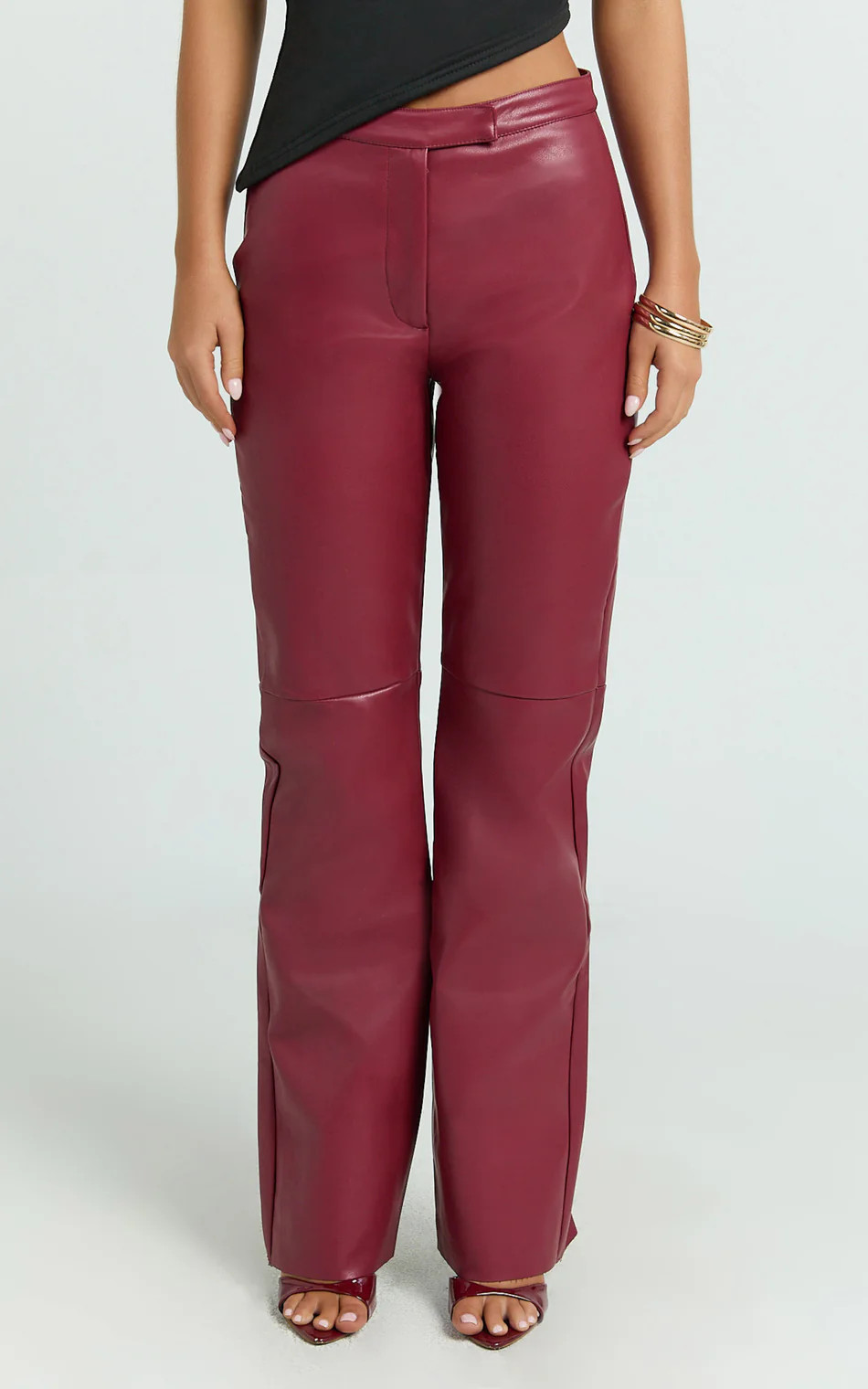Marzia Pants - Faux Leather Mid Waisted Straight Leg Pants in Wine | Showpo (US, UK & Europe)