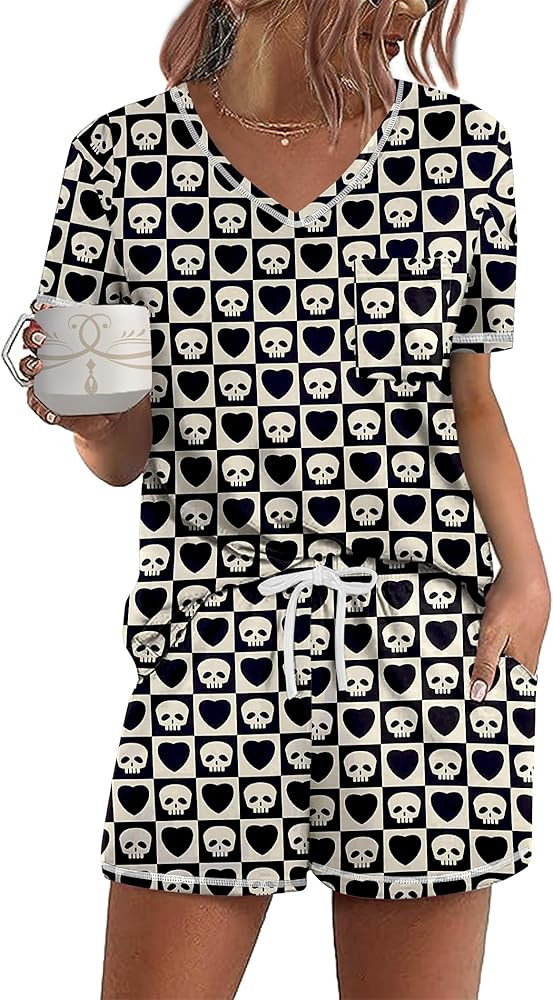 Ekouaer Women's Pajamas Sets Short Sleeve Lounge Sets Sleepwear Casual Two Piece Pjs With Pockets | Amazon (US)