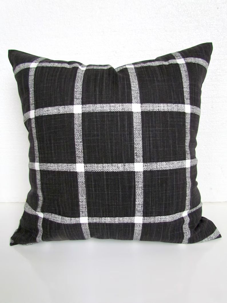 FARMHOUSE PILLOW Covers Black Throw Pillows Tan Pillows Gray Buffalo Check Pillow Covers 16 18x18... | Etsy (US)