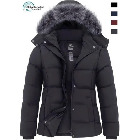 Wantdo Women's Puffer Coats Waterproof Winter Jacket Quilted Zip-up Fleece Jacket Dark Gray L | Walmart (US)