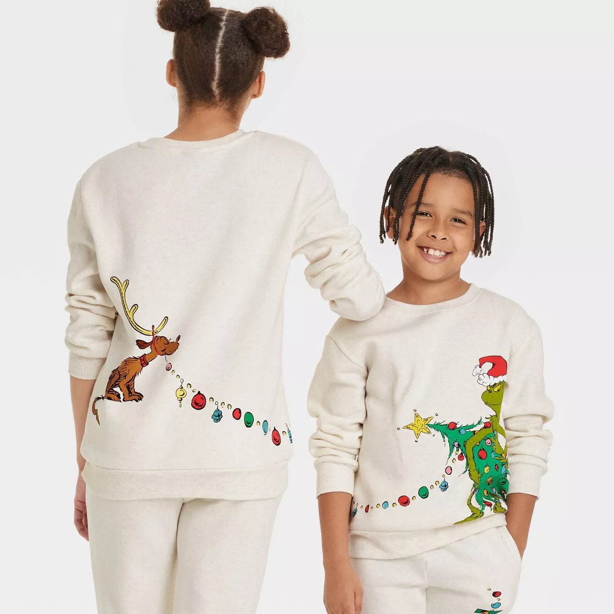 Kids' The Grinch Family Pullover Sweatshirt - Oatmeal Beige XL | Target