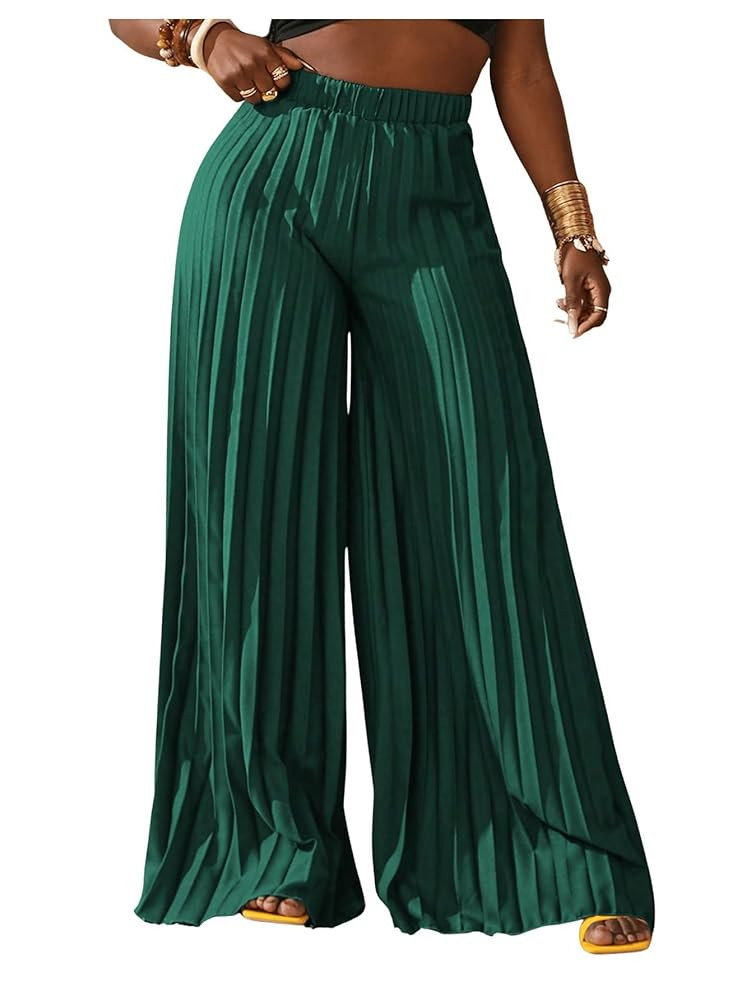 SOLY HUX Women's Wide Leg Palazzo Pleated Pants High Waisted Flowy Loose Dressy Casual Long Trous... | Amazon (US)
