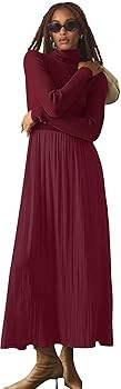 Womes Mock Turtleneck Long Sleeve Ribbed Knit Pullover Tops Fashion Long Maxi Dress | Amazon (US)