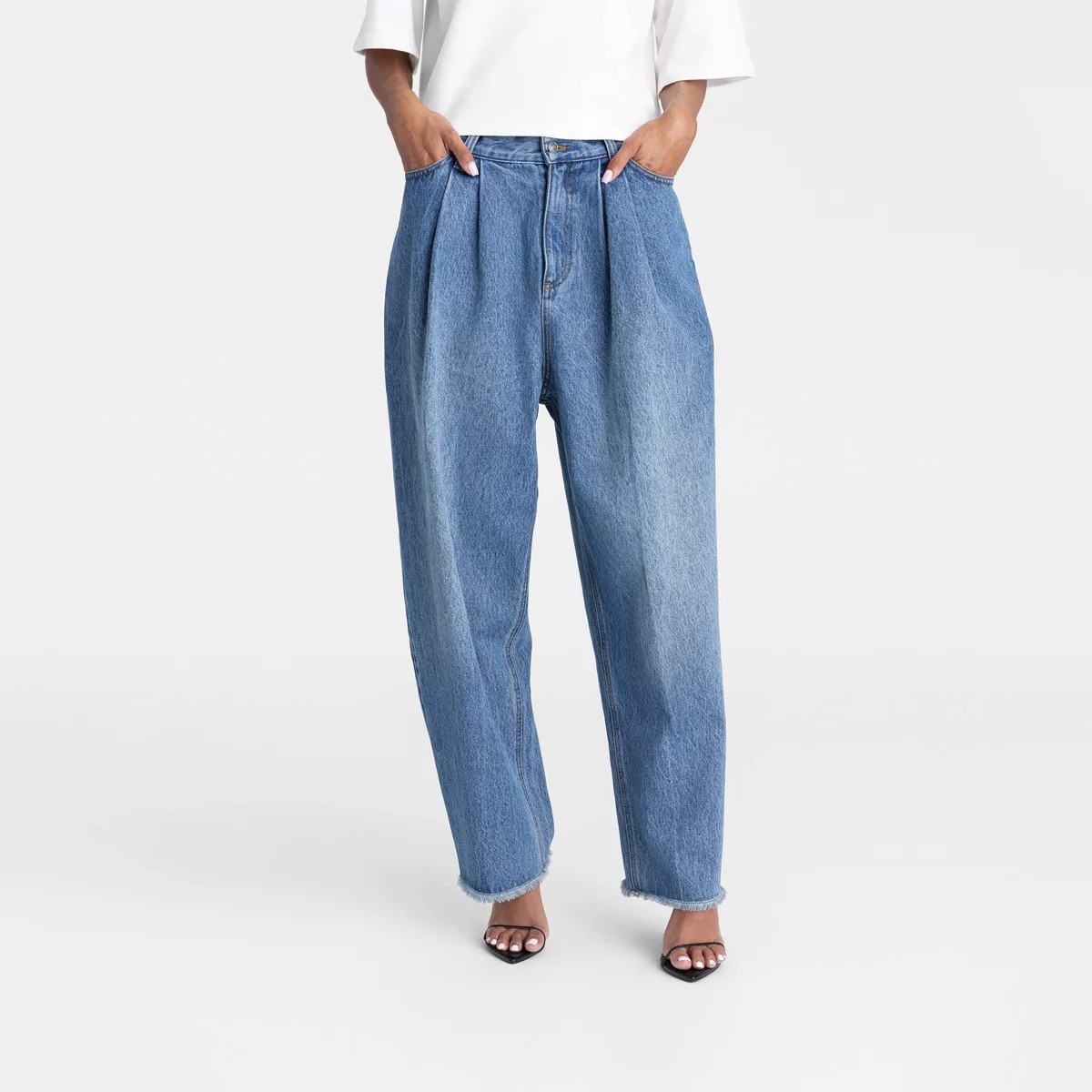 KBB by KAHLANA Women's High-Rise Barrel Leg 'The Devin Jean' - Medium Wash | Target