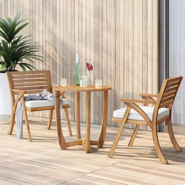 3 Piece Teak Bistro Set with Cushions | Wayfair North America