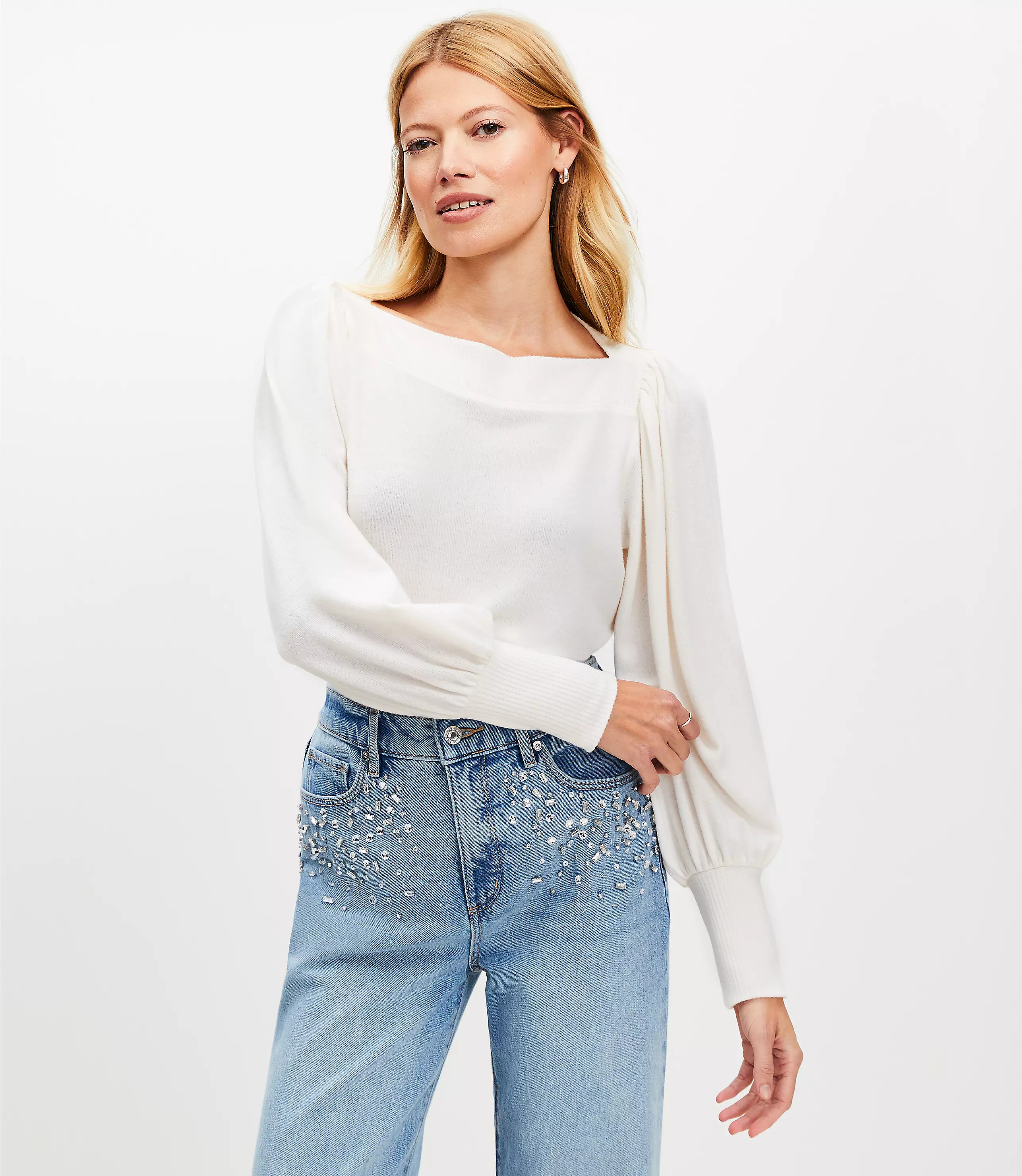 Puff Sleeve Boatneck Top | LOFT