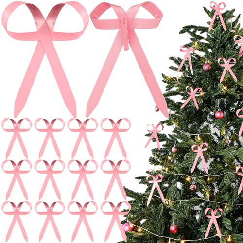 Daifunli 12 Pcs Pink Metal Christmas Bow Ornaments for Christmas Tree Garland Wreath Bulk Bow with Clip Ornament Vintage Indoor Outdoor Home Xmas Party Decorations, 4 x 5 Inches | Amazon (US)