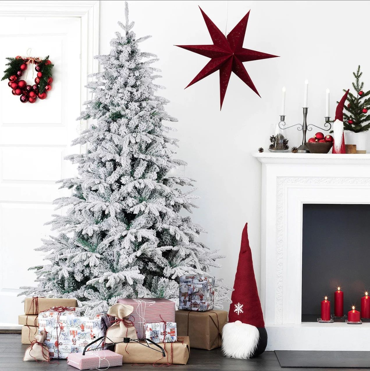 7 Foot Artificial Christmas Trees Flocked Snow White Tree PE PVC 1080 Tips - Walmart.com | Walmart (US)