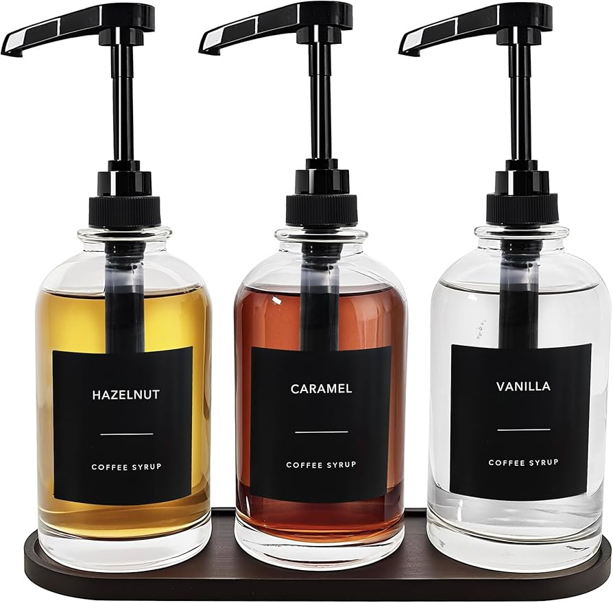 Coffee Syrup Dispenser for Coffee Bar, Glass Syrup Dispenser with 1/4oz Large Capacity Pump, Coff... | Amazon (US)
