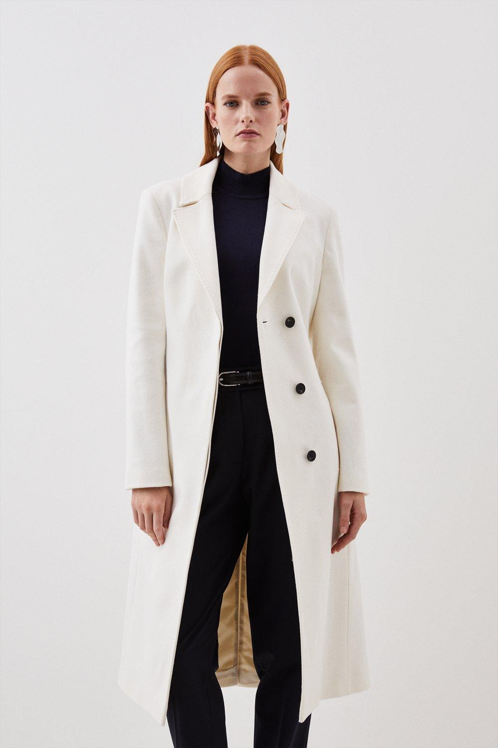 Italian Manteco Wool Blend Button Detail Pleated Midi Coat | Karen Millen UK + IE + DE + NL