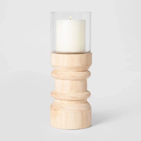 Wood & Glass Hurricane Candle Holder Natural/Clear - Threshold™ | Target