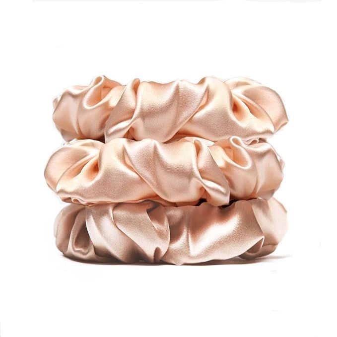 3Pack Silk Scrunchies For Hair 100% Pure Mulberry Silk 16 Momme Scrunchies With Elastic Band Silk... | Amazon (US)
