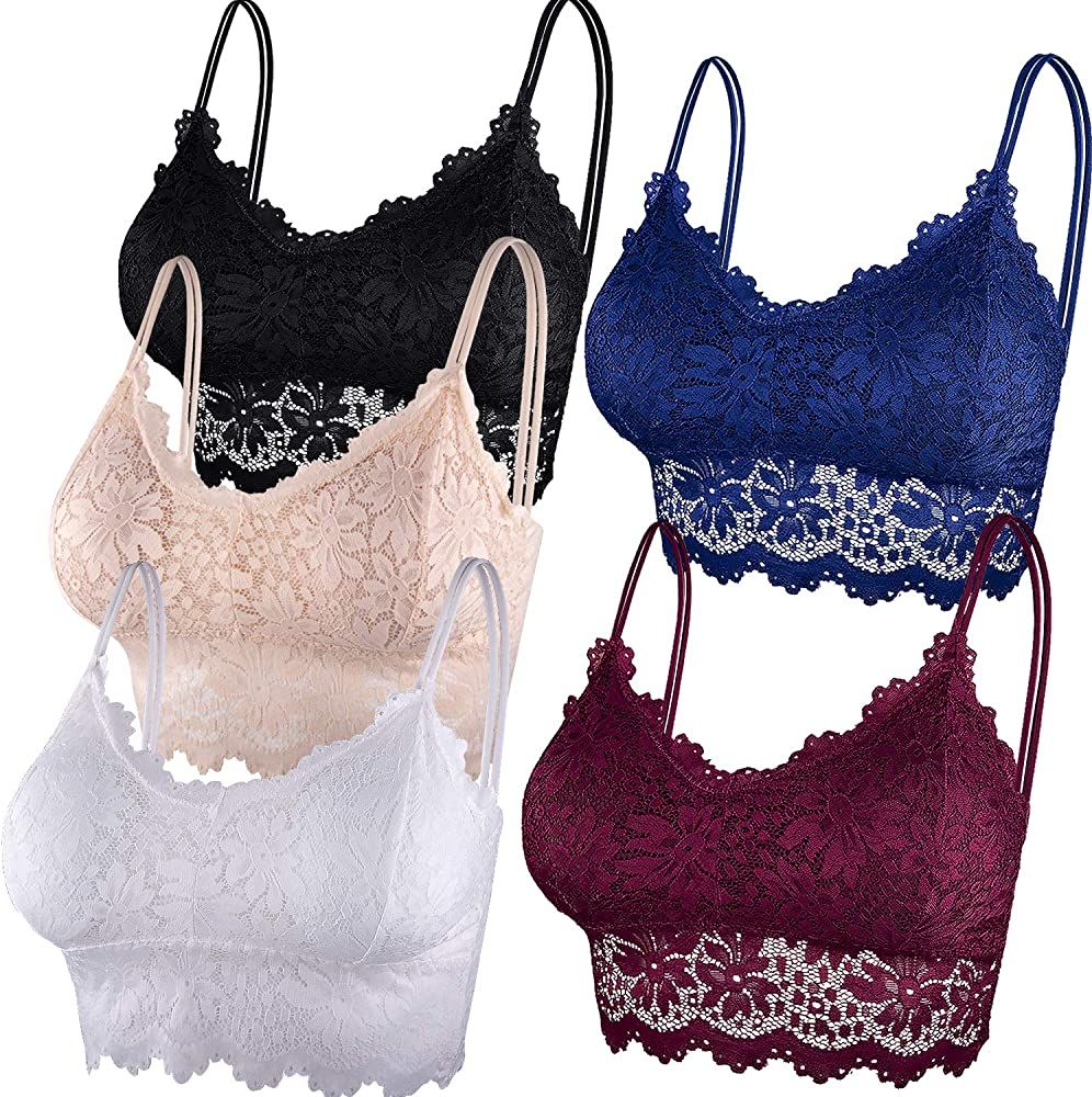 Duufin 5 Pcs Lace Bralettes for Women Bralette Padded Lace Bandeau Bra | Amazon (US)