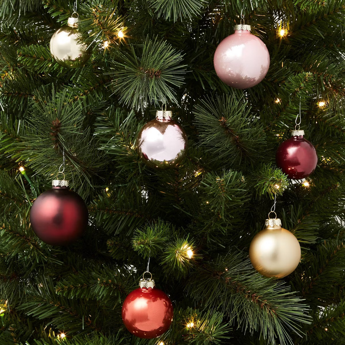 42ct Round Glass Christmas Ornament Set Pink/Burgundy/Gold/Red - Wondershop™ | Target