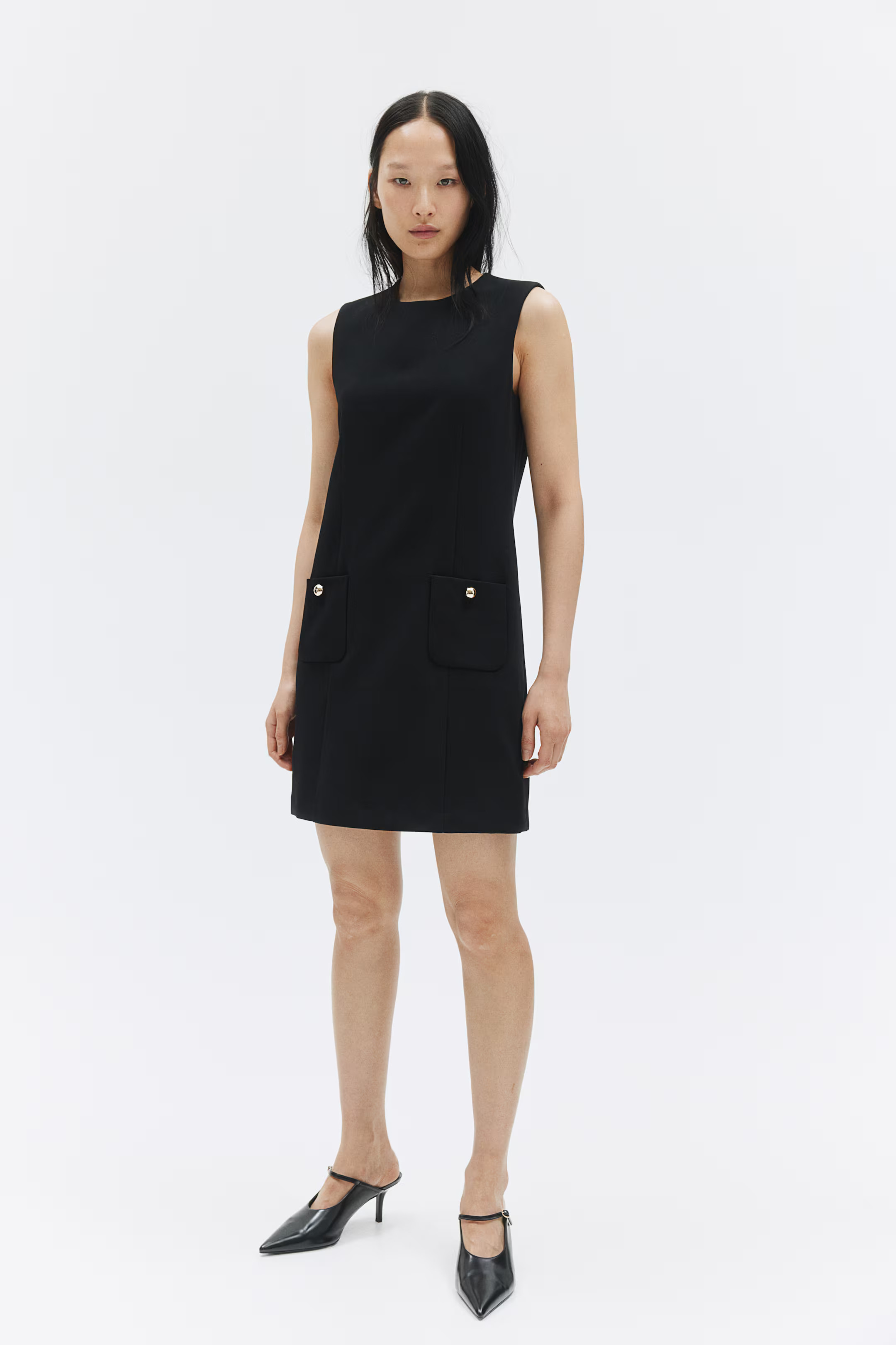 Pocket-front dress - Round neck - Sleeveless - Black - Ladies | H&M GB | H&M (UK, MY, IN, SG, PH, TW, HK)