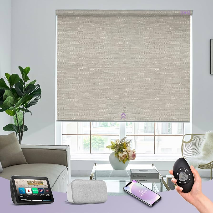 Graywind Motorized Roller Shades 100% Blackout Free Stop Window Shades Cordless Wireless Remote C... | Amazon (US)