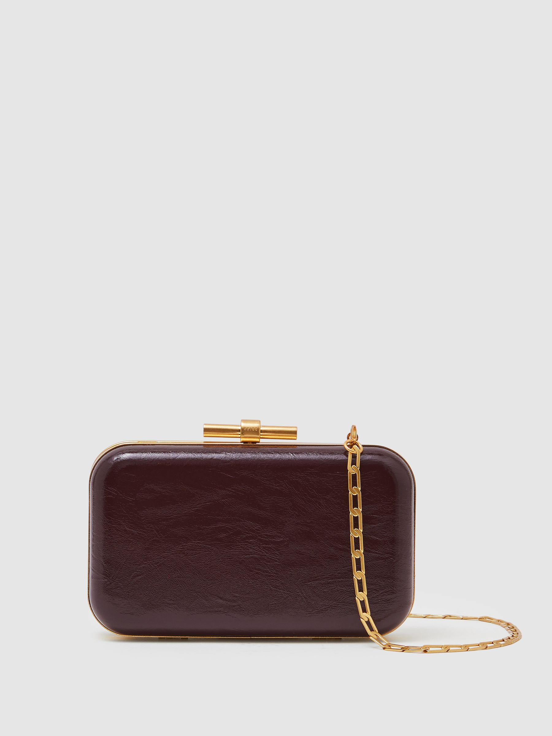 Patent Box Clutch Bag in Burgundy | Reiss US