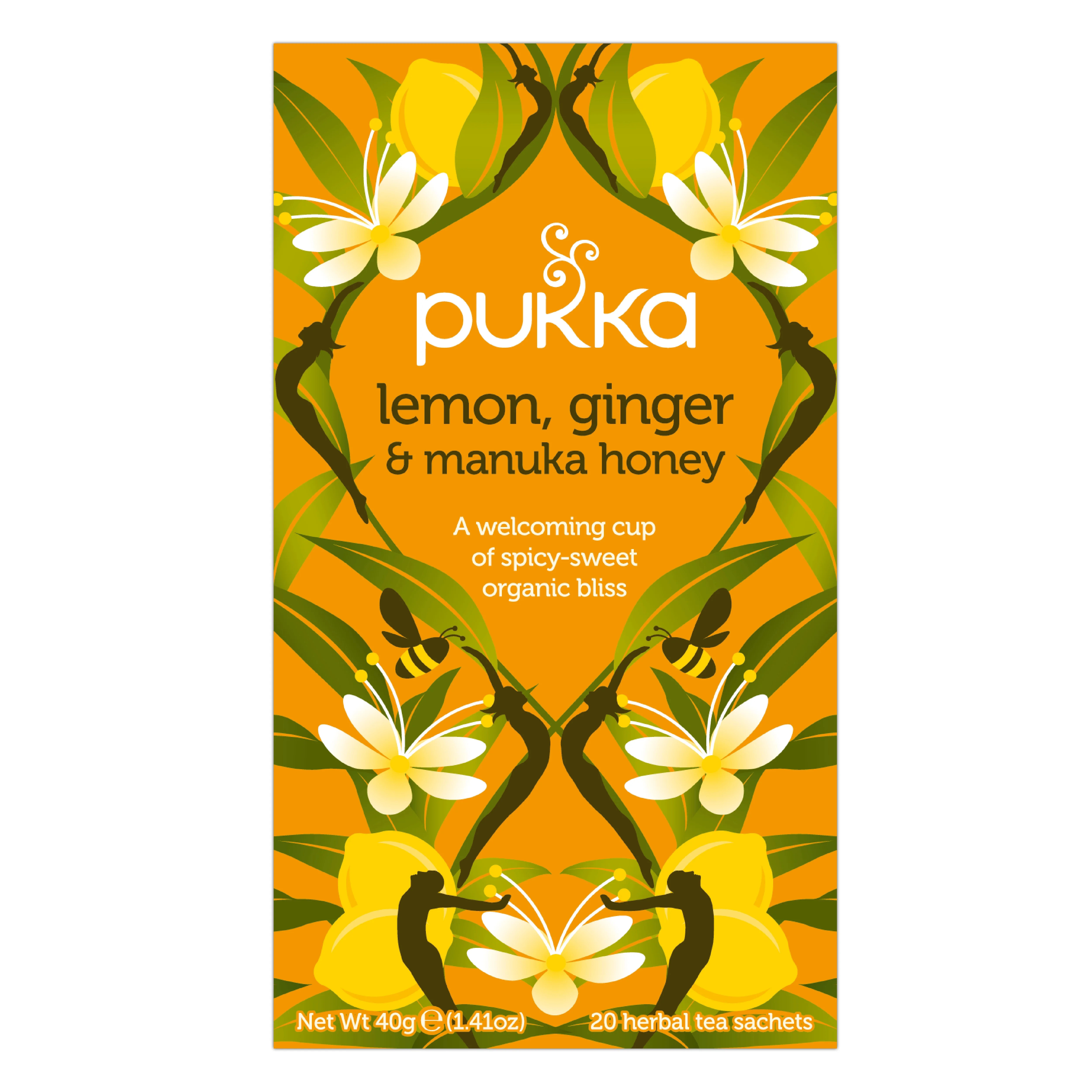 Pukka Organic Herbal Tea, Lemon Ginger Manuka Honey, Caffeine-Free, Tea Bags 20 Count | Walmart (US)
