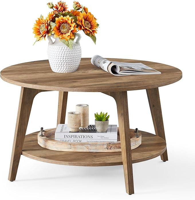 VASAGLE MAEZO Collection - Round Coffee Table, 2-Tier Center Table with Storage, Tapered Legs, Cu... | Amazon (CA)