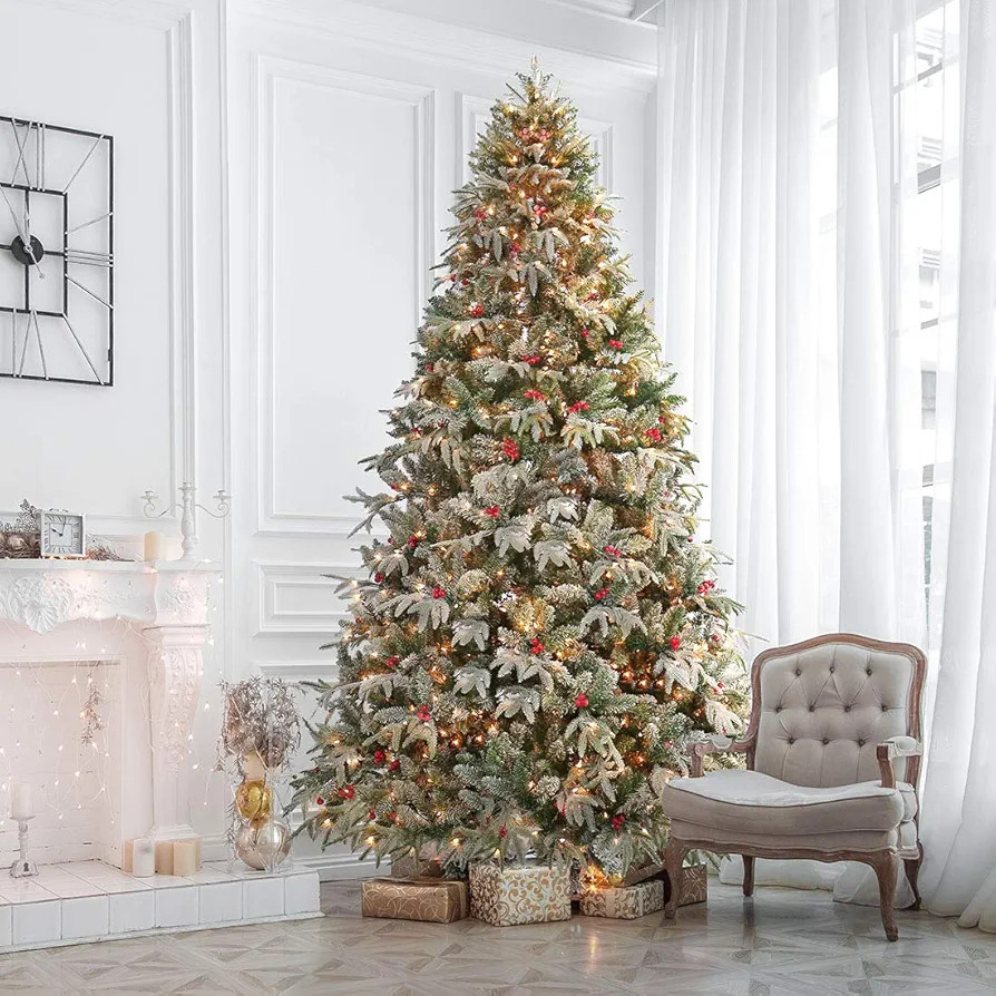 HOMAKER Pre-Lit 9ft Artificial Christmas Tree, Feel Real Snow Flocked PE Tree with 1000 Clear Lig... | Amazon (US)